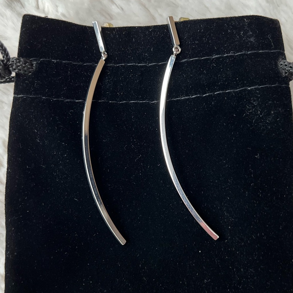 BCBG MaxAzria Stainless Steel Curved Bar Dangle Earrings with Post Back - Picture 7 of 13